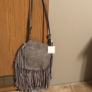 Gray, fringe crossbody purse